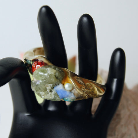 Raw prehnite crystal cuff bracelet