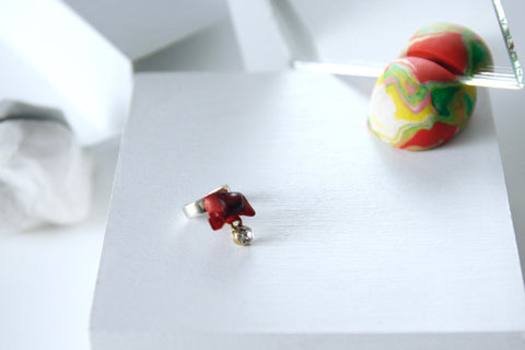 One-of-a-Kind Handcrafted Dangling Ear Cuff by Gré with red Agate and sterling silver chain