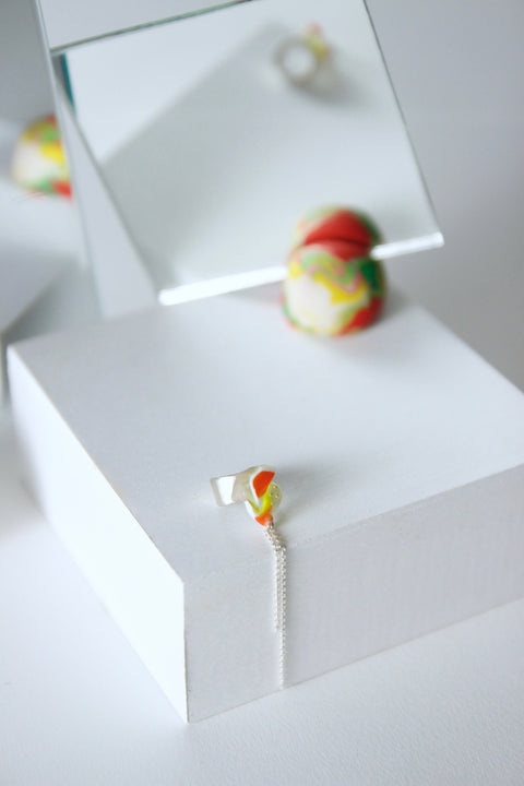 Unique Handcrafted Dangling Ear Cuff by Gré in citrus colours with sterling silver