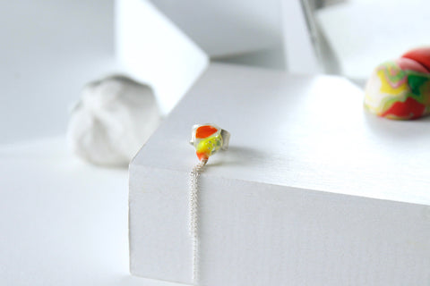 Unique Handcrafted Dangling Ear Cuff by Gré in citrus colours with sterling silver