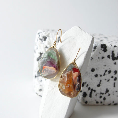Muted rainbow gem drop earrings