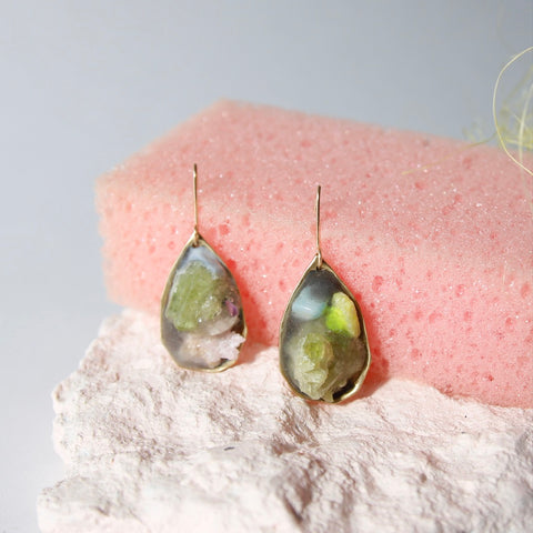 Green garnet gem drop earrings