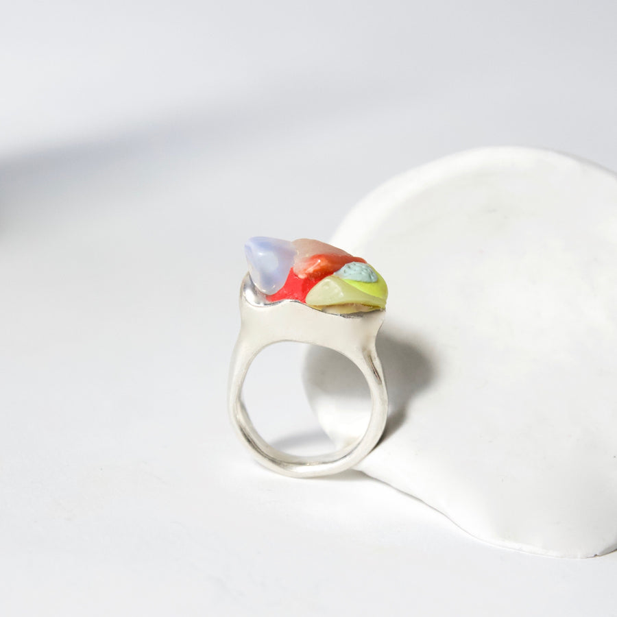Handcrafted Sterling Silver Ring with Moonstone and Jade by Gré