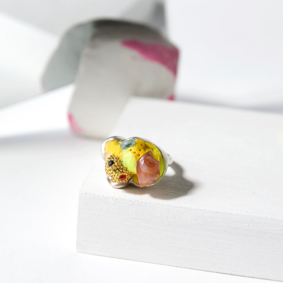 Handcrafted Sterling Silver Ring with Carnelian and Apatite by Gré