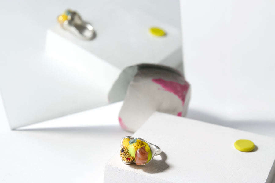 Handcrafted Sterling Silver Ring with Carnelian and Apatite by Gré