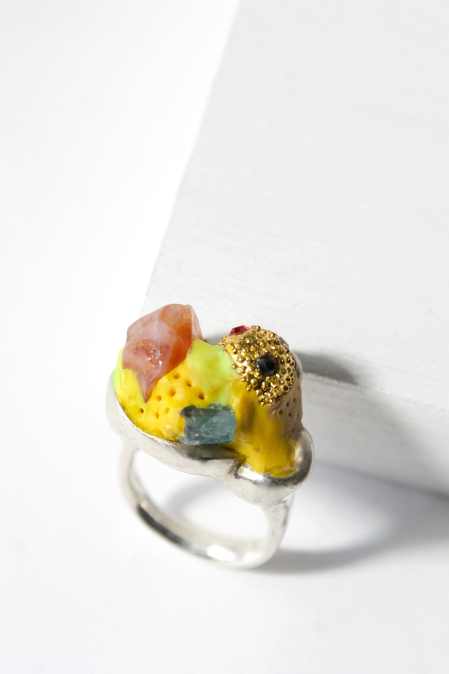 Handcrafted Sterling Silver Ring with Carnelian and Apatite by Gré