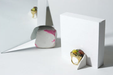 Unique Handcrafted Brass Ring with Jade, Carnelian and Pyrite by Gré