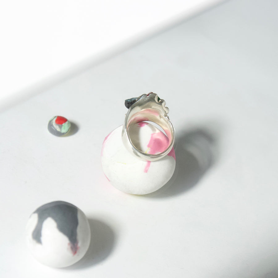 Unique Handcrafted Sterling Silver Ring by Gré with Apatite, Garnet and Rainbow Tourmaline
