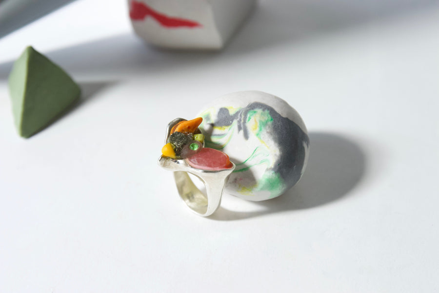 Handcrafted Sterling Silver Ring by Gré with Ruby and Pyrite