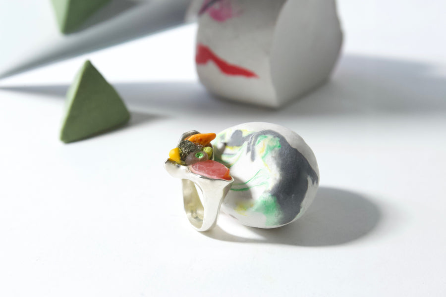 Handcrafted Sterling Silver Ring by Gré with Ruby and Pyrite