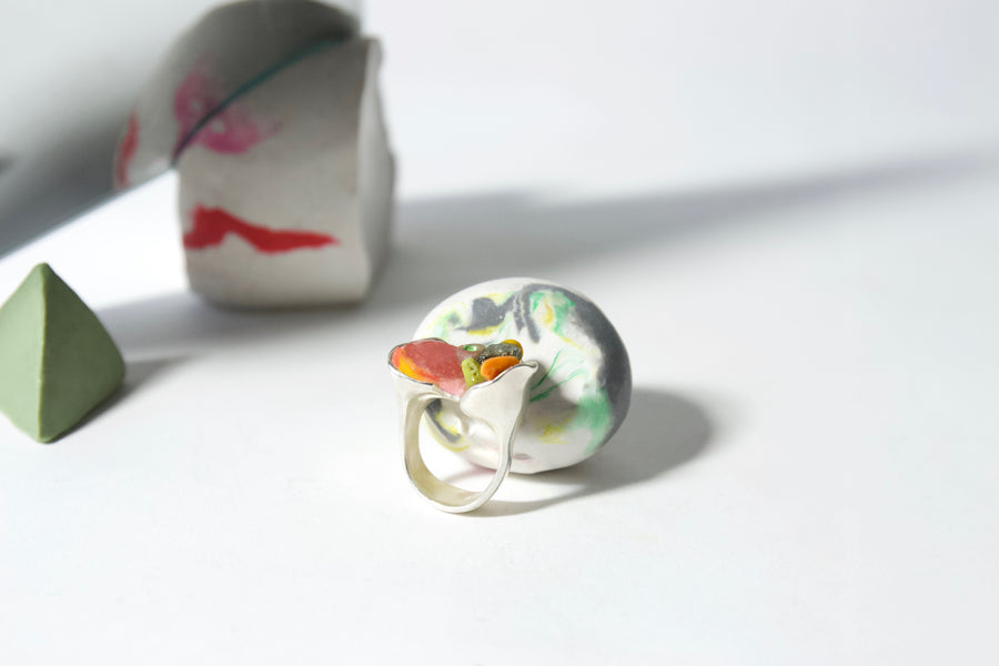 Handcrafted Sterling Silver Ring by Gré with Ruby and Pyrite