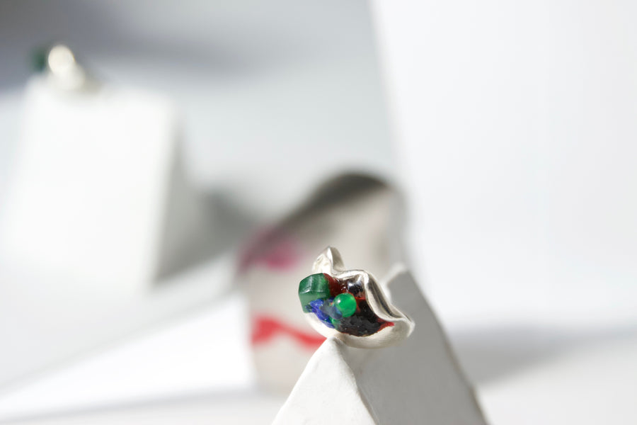 Handcrafted Sterling Silver Ring by Gré with Green Agate and Jade