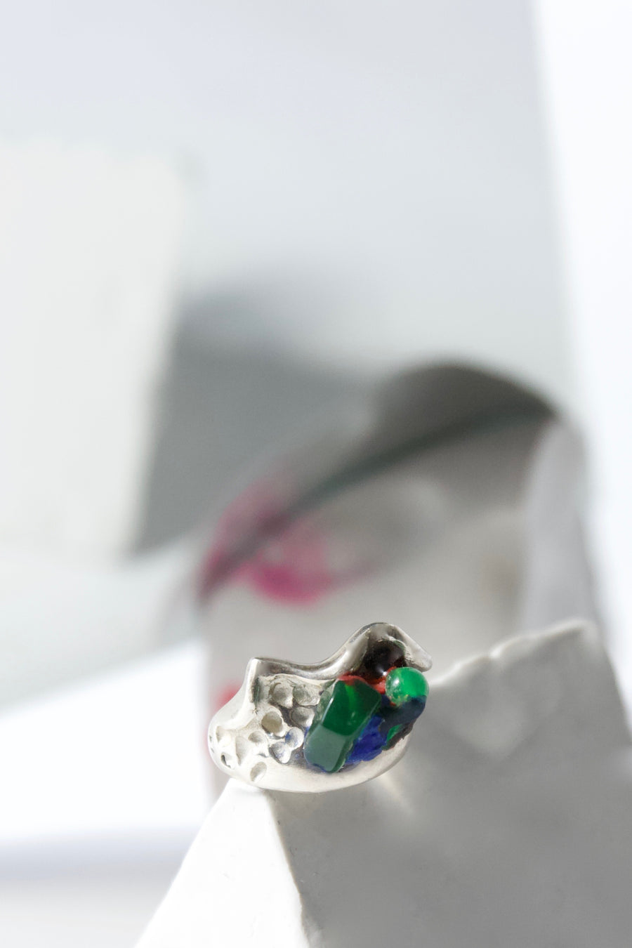 Handcrafted Sterling Silver Ring by Gré with Green Agate and Jade