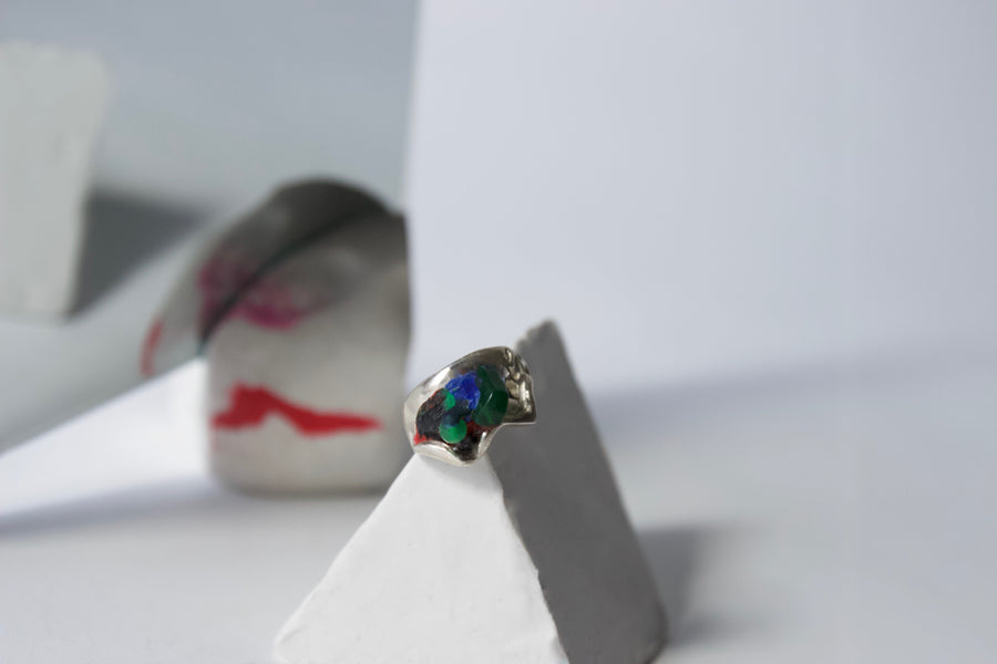 Handcrafted Sterling Silver Ring by Gré with Green Agate and Jade