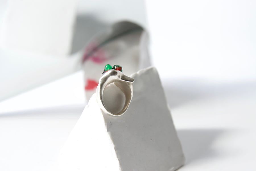 Handcrafted Sterling Silver Ring by Gré with Green Agate and Jade