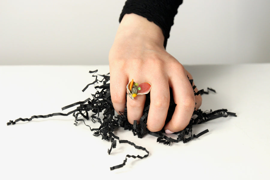 Handcrafted Sterling Silver Ring by Gré with Ruby and Pyrite