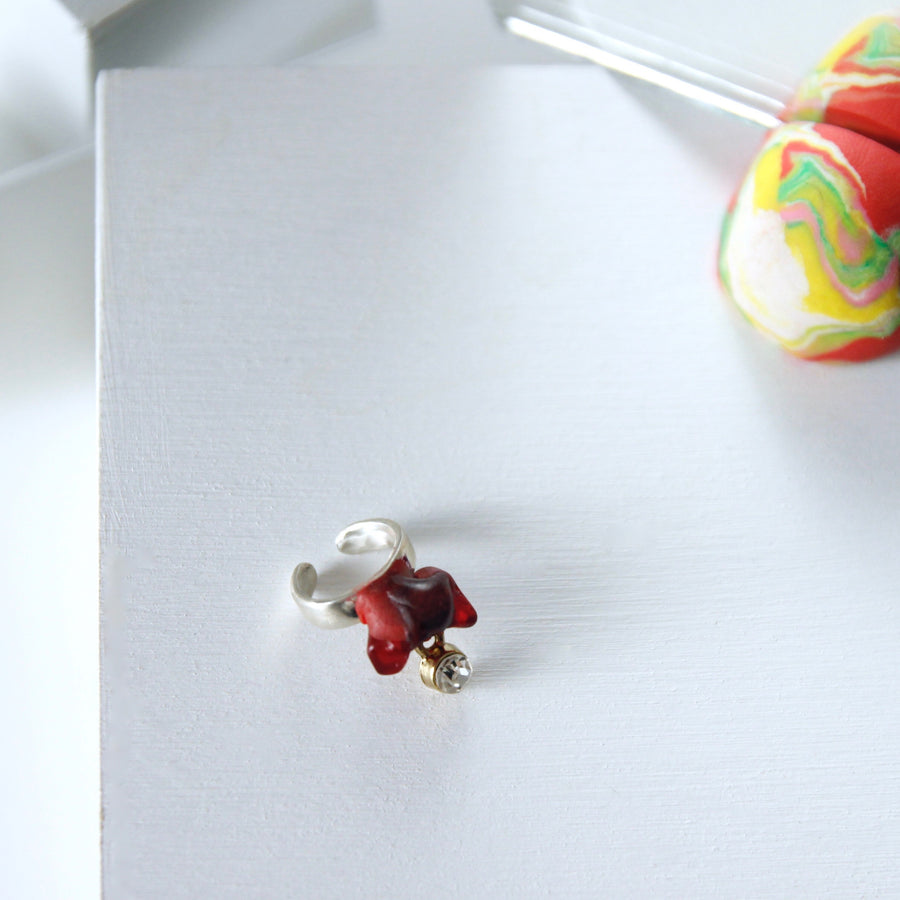 One-of-a-Kind Handcrafted Dangling Ear Cuff by Gré with red Agate and sterling silver chain