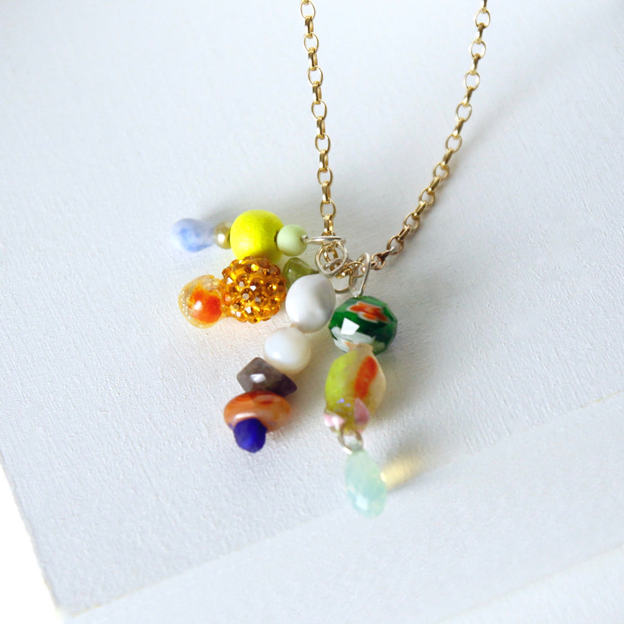 Unique Gold Plated Chain Necklace in Multicolor Gem Stones by Gré with peridot, carnelian and labradorite