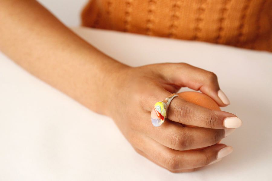 Handcrafted Sterling Silver Ring with Moonstone and Jade by Gré